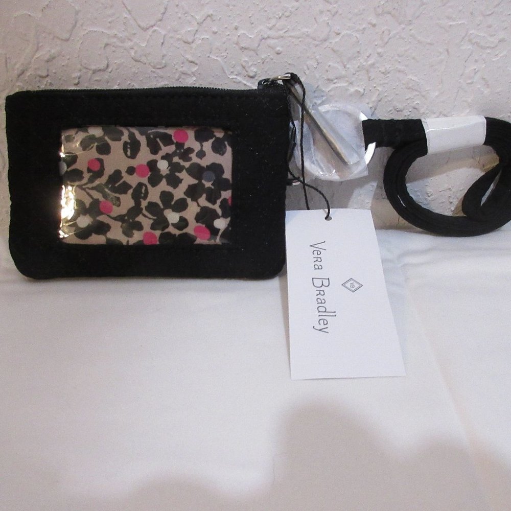 Vera Bradley Iconic Classic Black Zip ID & Lanyard NWT